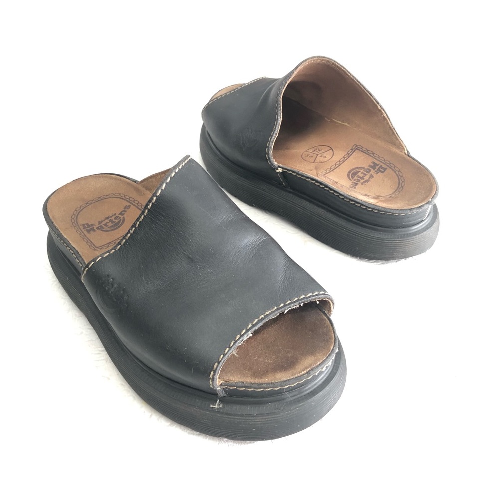 Dr. Martens Vintage Black Leather Platform Slide Sandals England Women's US 5M